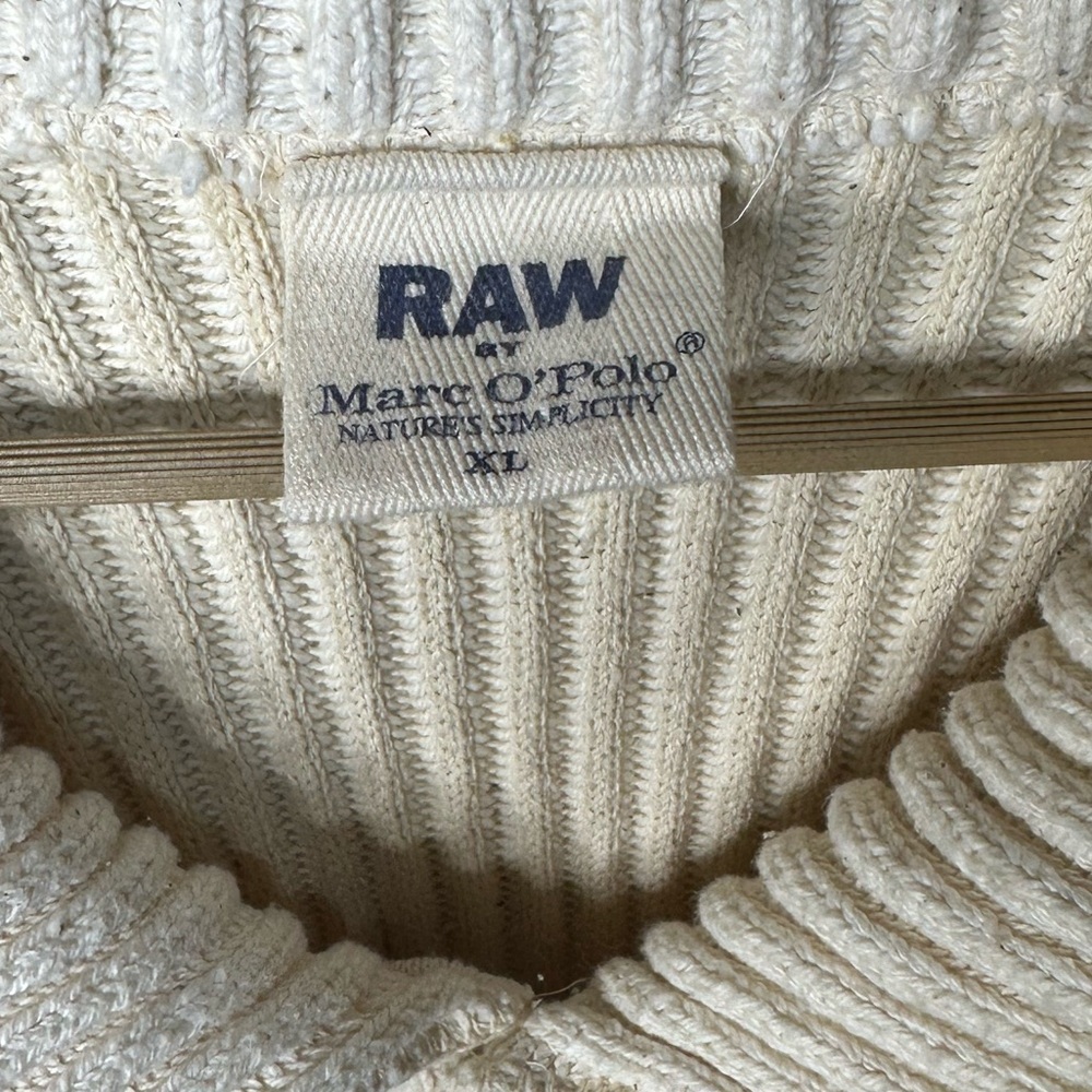 RAW by Mavi Polo Cream Ribbed Cotton Cardigan Sweater | Button Front | XL - Picture 4 of 6